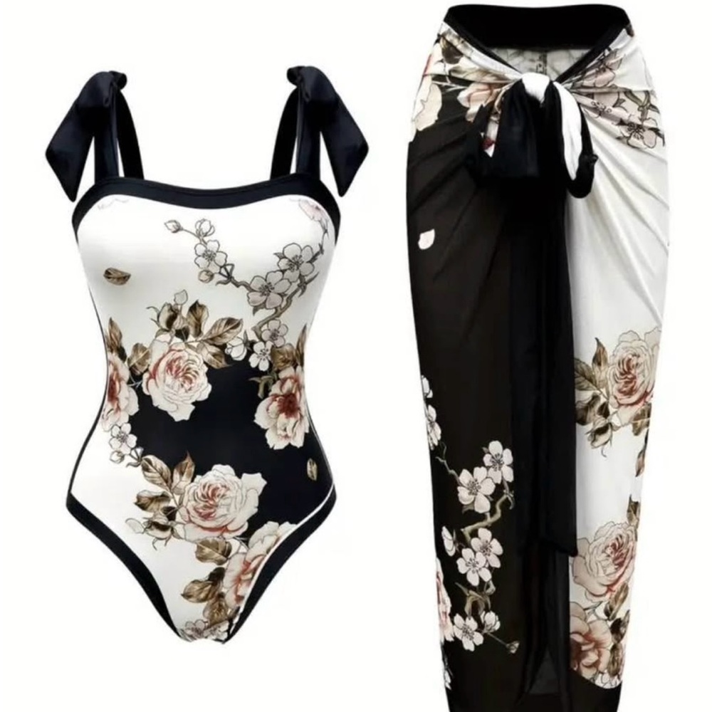 Floral One-Piece Swimsuit with Skirt
